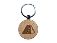 Tent Camping Engraved Wood Round Keychain Tag Charm