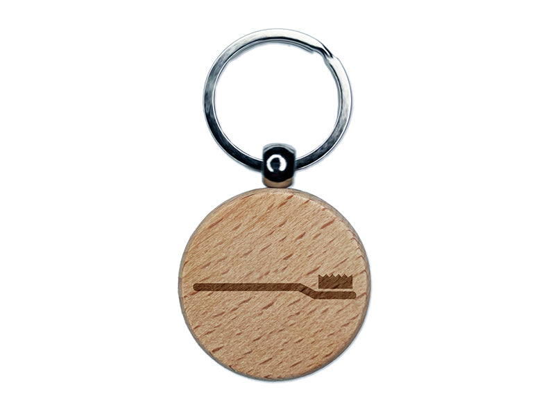 Toothbrush Icon Engraved Wood Round Keychain Tag Charm