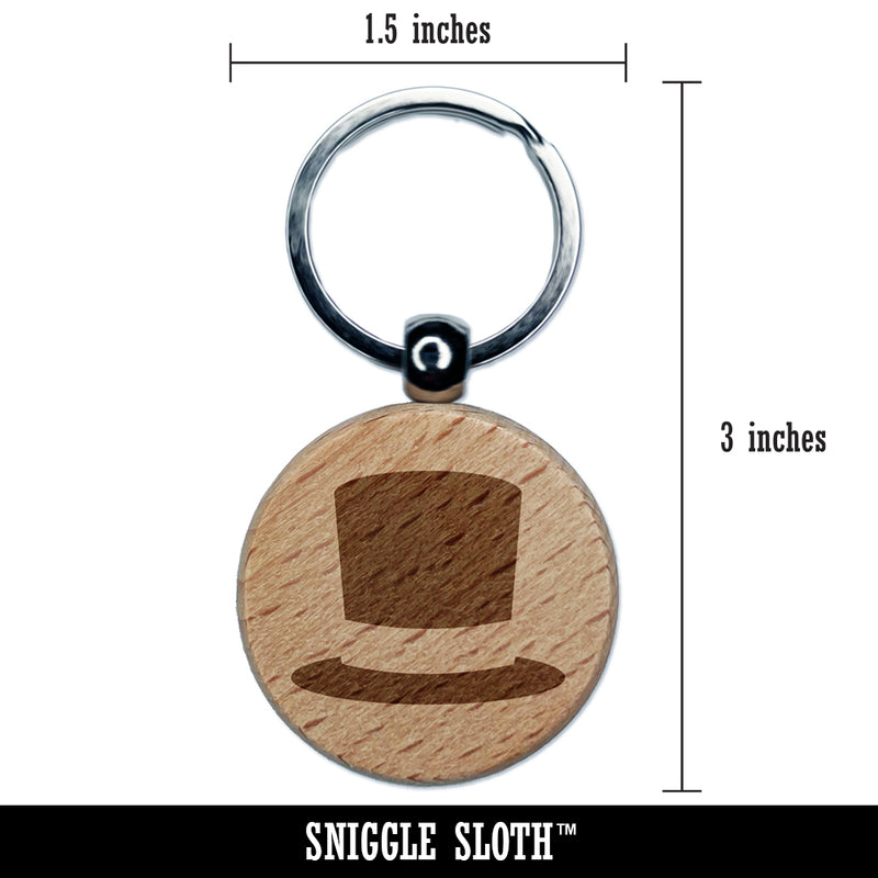 Top Hat Engraved Wood Round Keychain Tag Charm