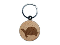 Tortoise Turtle Solid Engraved Wood Round Keychain Tag Charm