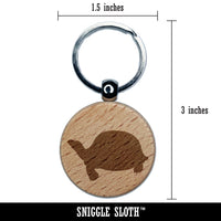 Tortoise Turtle Solid Engraved Wood Round Keychain Tag Charm