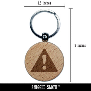 Warning Symbol Exclamation Mark Engraved Wood Round Keychain Tag Charm