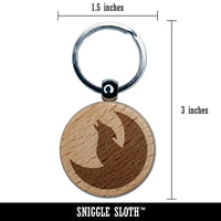 Wolf Howling with Moon Engraved Wood Round Keychain Tag Charm