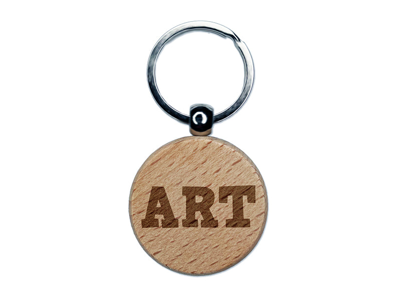 Art Fun Text Engraved Wood Round Keychain Tag Charm