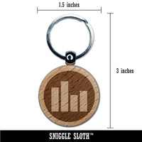 Bar Graph Icon in Circle Engraved Wood Round Keychain Tag Charm