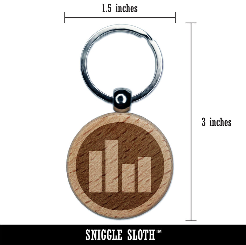 Bar Graph Icon in Circle Engraved Wood Round Keychain Tag Charm
