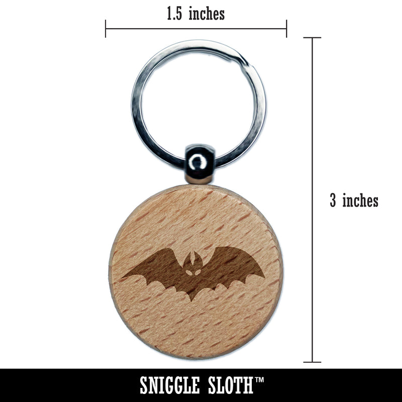 Bat Halloween Engraved Wood Round Keychain Tag Charm