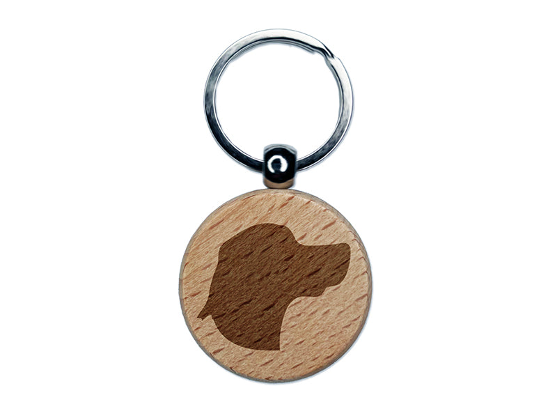 Beagle Face Profile Solid Engraved Wood Round Keychain Tag Charm