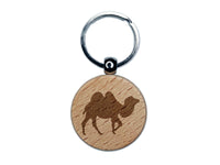 Camel Solid Engraved Wood Round Keychain Tag Charm