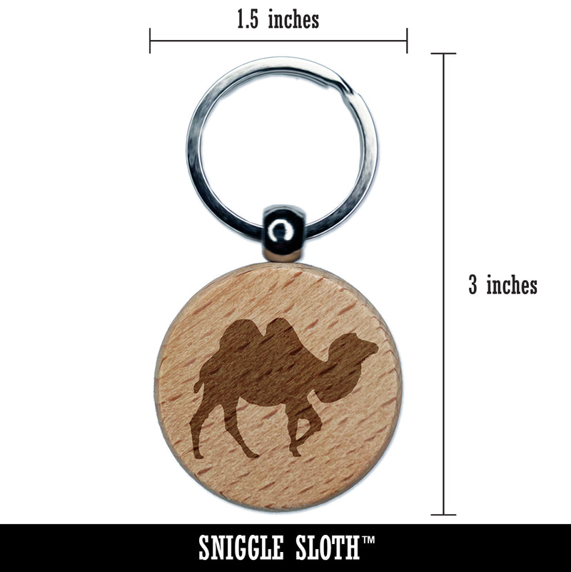 Camel Solid Engraved Wood Round Keychain Tag Charm