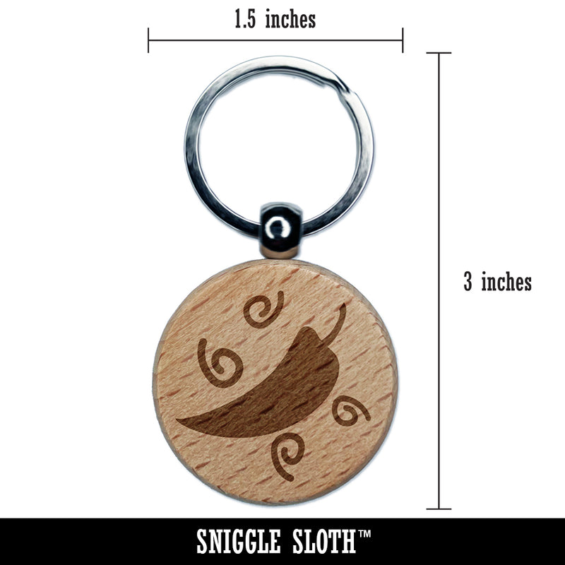 Chili Pepper with Swirls Fiesta Engraved Wood Round Keychain Tag Charm