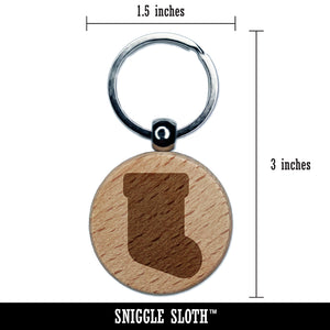 Christmas Stocking Solid Engraved Wood Round Keychain Tag Charm