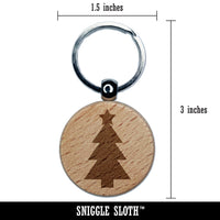 Christmas Tree with Star Solid Engraved Wood Round Keychain Tag Charm