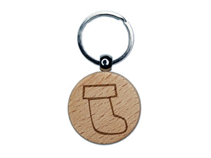 Christmas Xmas Stocking Doodle Engraved Wood Round Keychain Tag Charm