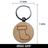 Christmas Xmas Stocking Doodle Engraved Wood Round Keychain Tag Charm