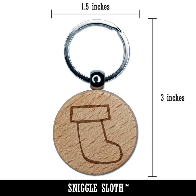 Christmas Xmas Stocking Doodle Engraved Wood Round Keychain Tag Charm