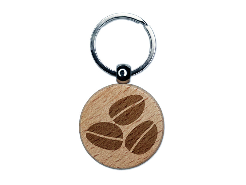 Coffee Beans Trio Engraved Wood Round Keychain Tag Charm