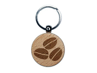 Coffee Beans Trio Engraved Wood Round Keychain Tag Charm