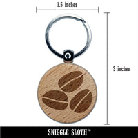 Coffee Beans Trio Engraved Wood Round Keychain Tag Charm