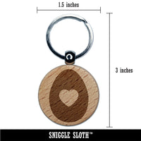 Egg Solid with Heart Engraved Wood Round Keychain Tag Charm