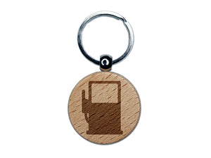 Gas Station Pump Engraved Wood Round Keychain Tag Charm