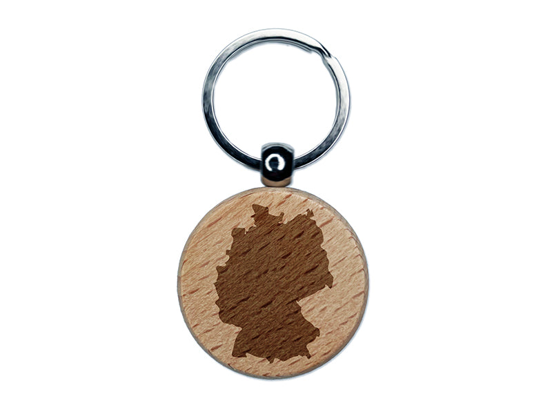 Germany Country Solid Engraved Wood Round Keychain Tag Charm