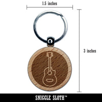 Guitar in Circle Music Engraved Wood Round Keychain Tag Charm