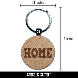 Home Fun Text Engraved Wood Round Keychain Tag Charm