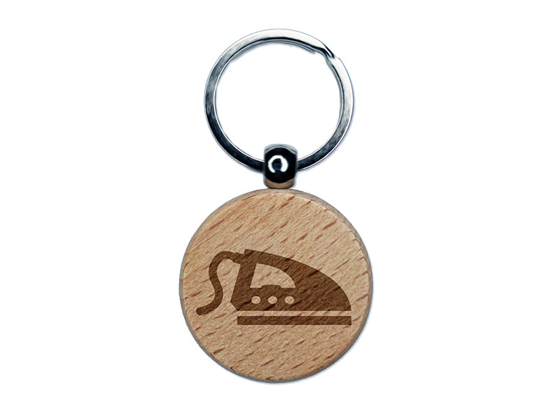 Ironing Icon Engraved Wood Round Keychain Tag Charm