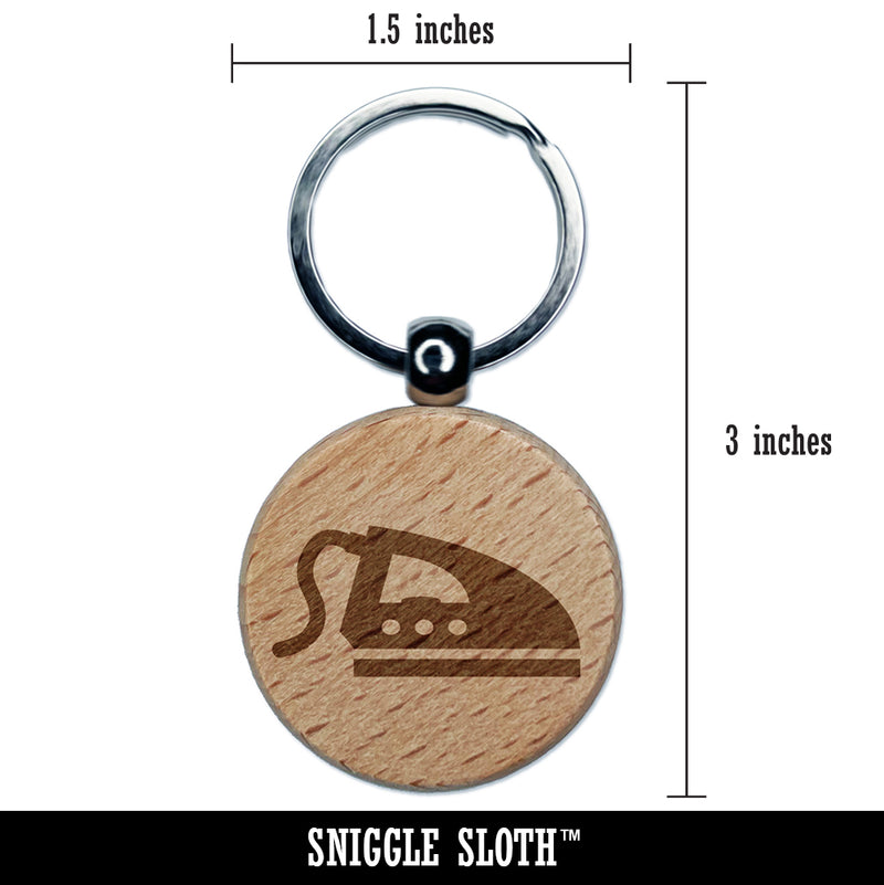 Ironing Icon Engraved Wood Round Keychain Tag Charm