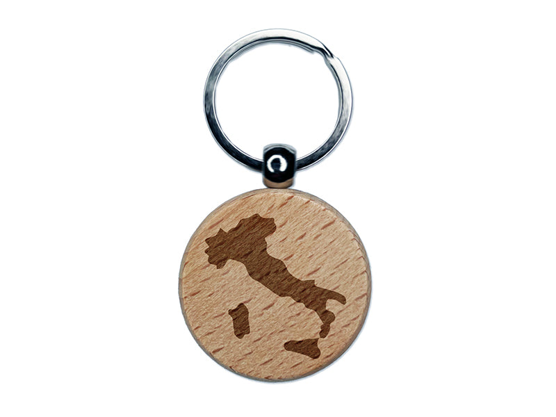 Italy Country Solid Engraved Wood Round Keychain Tag Charm