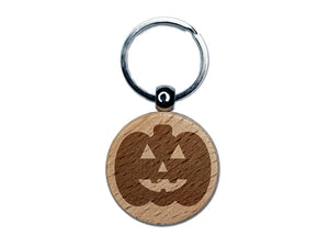 Jack O'Lantern Happy Halloween Pumpkin Engraved Wood Round Keychain Tag Charm