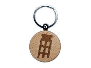 Leaning Tower of Pisa Icon Italy Engraved Wood Round Keychain Tag Charm