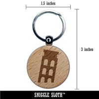 Leaning Tower of Pisa Icon Italy Engraved Wood Round Keychain Tag Charm