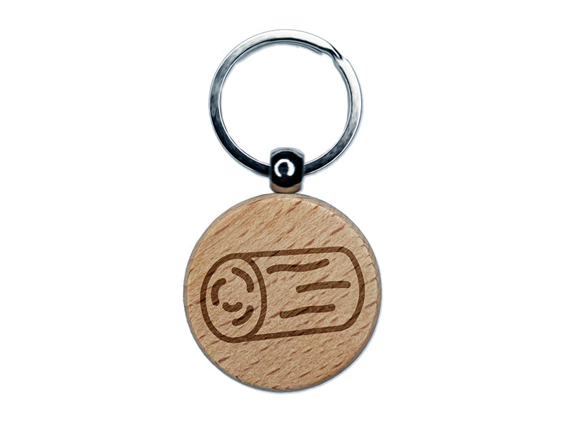 Log Tree Doodle Engraved Wood Round Keychain Tag Charm