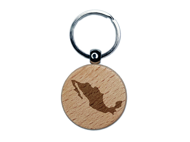 Mexico Country Solid Engraved Wood Round Keychain Tag Charm