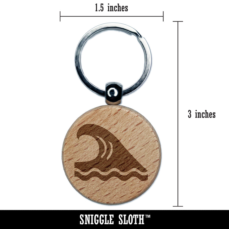 Ocean Surf Wave Beach Engraved Wood Round Keychain Tag Charm