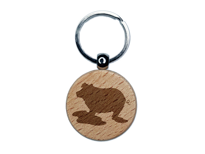 Pig in Mud Solid Engraved Wood Round Keychain Tag Charm