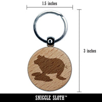 Pig in Mud Solid Engraved Wood Round Keychain Tag Charm