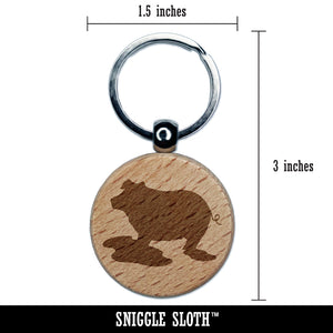 Pig in Mud Solid Engraved Wood Round Keychain Tag Charm