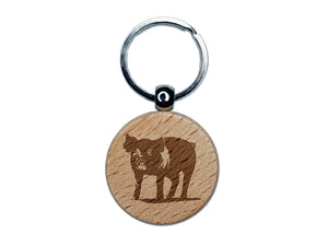 Pig Sketch Engraved Wood Round Keychain Tag Charm