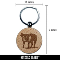 Pig Sketch Engraved Wood Round Keychain Tag Charm