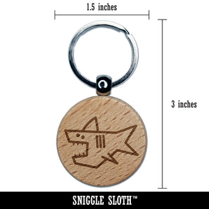 Shark Doodle Engraved Wood Round Keychain Tag Charm