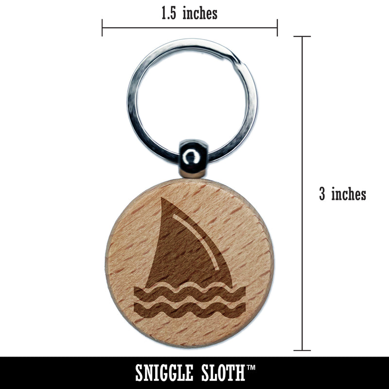 Shark Fin in Water Engraved Wood Round Keychain Tag Charm