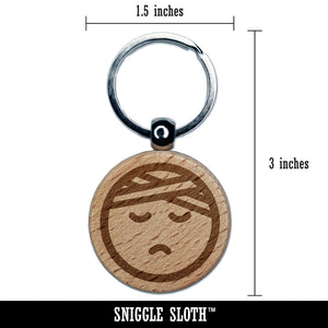 Sick Ill Face Hospital Bandage Emoticon Engraved Wood Round Keychain Tag Charm