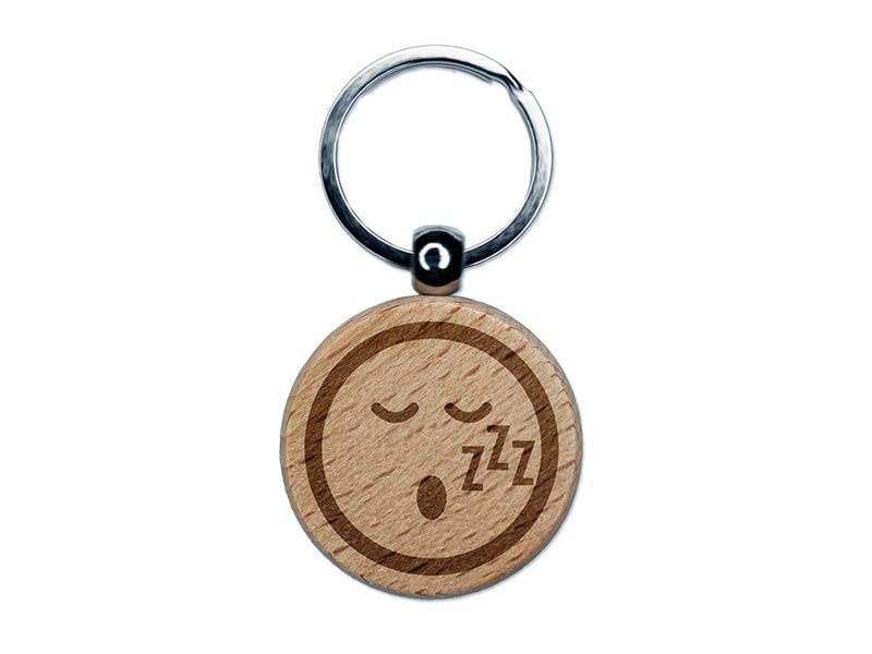 Sleeping Face Tired Emoticon Engraved Wood Round Keychain Tag Charm