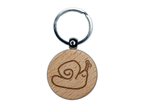 Snail Doodle Engraved Wood Round Keychain Tag Charm