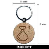 Spray Bottle Cleaning Icon Engraved Wood Round Keychain Tag Charm