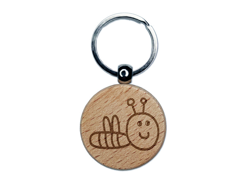 Sweet Bee Doodle Engraved Wood Round Keychain Tag Charm