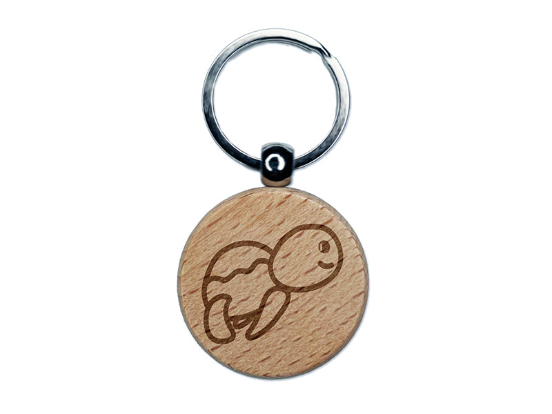 Turtle Swimming Doodle Engraved Wood Round Keychain Tag Charm